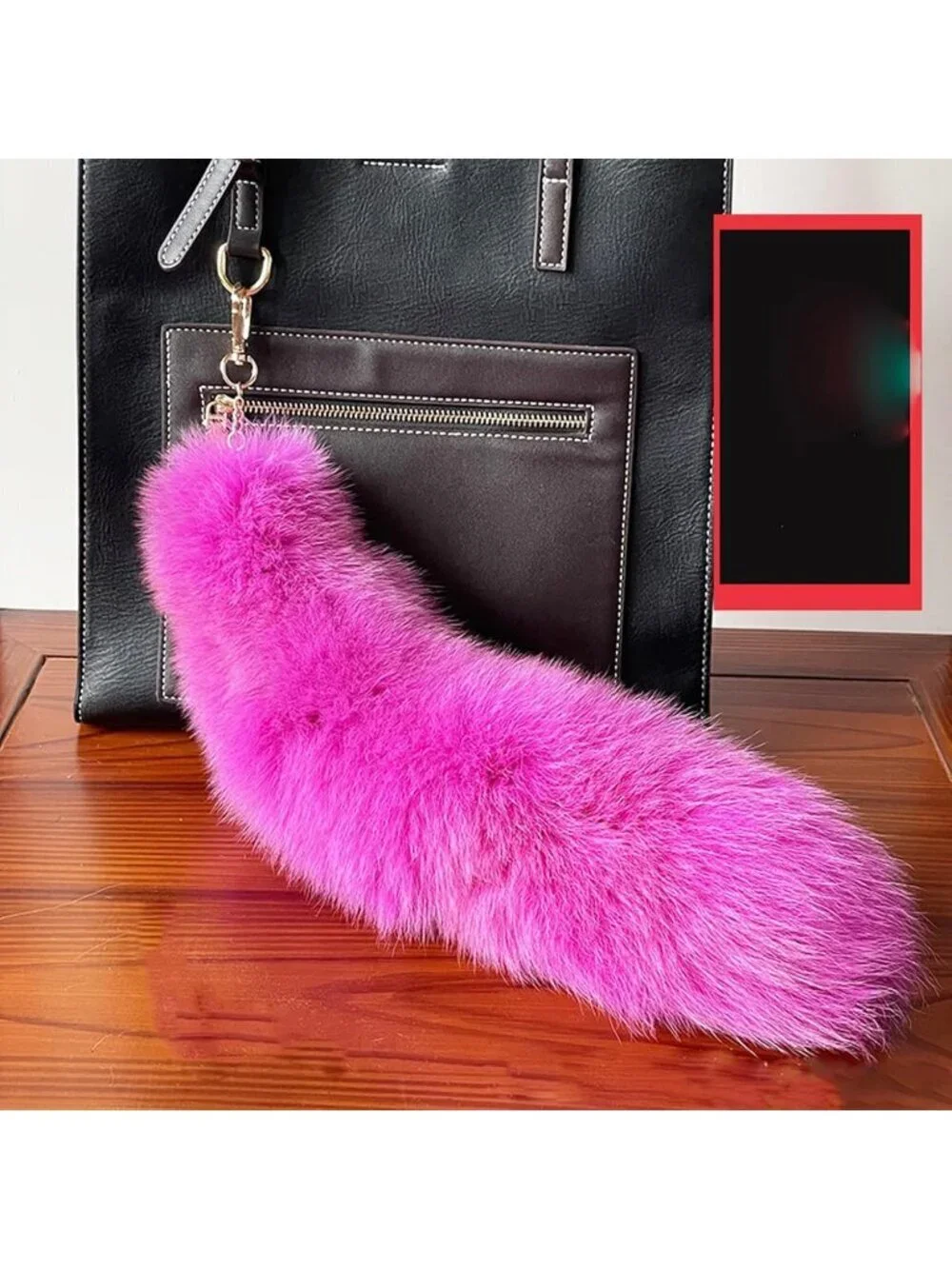 Women's Rose Pendant Cosplay Costume Halloween Furry Tails Keychain Handbag